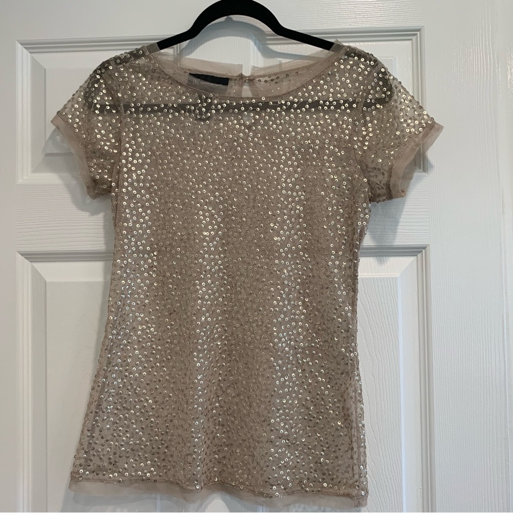INC International Concepts sheer Gold Sequined Top